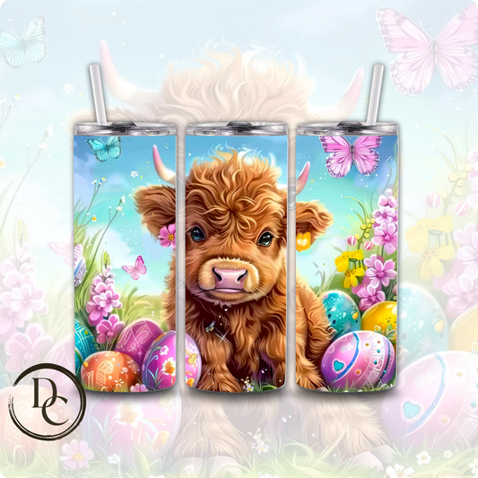 Easter Highland Cow Decorated Eggs 20 oz Custom Sublimation Tumbler Stainless Steel Insulated # 15