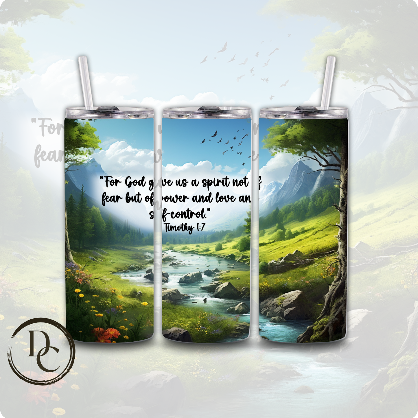 2 Timothy 1:7 Bible Verse Religious 20 oz Custom Sublimation Tumbler Stainless Steel Insulated 