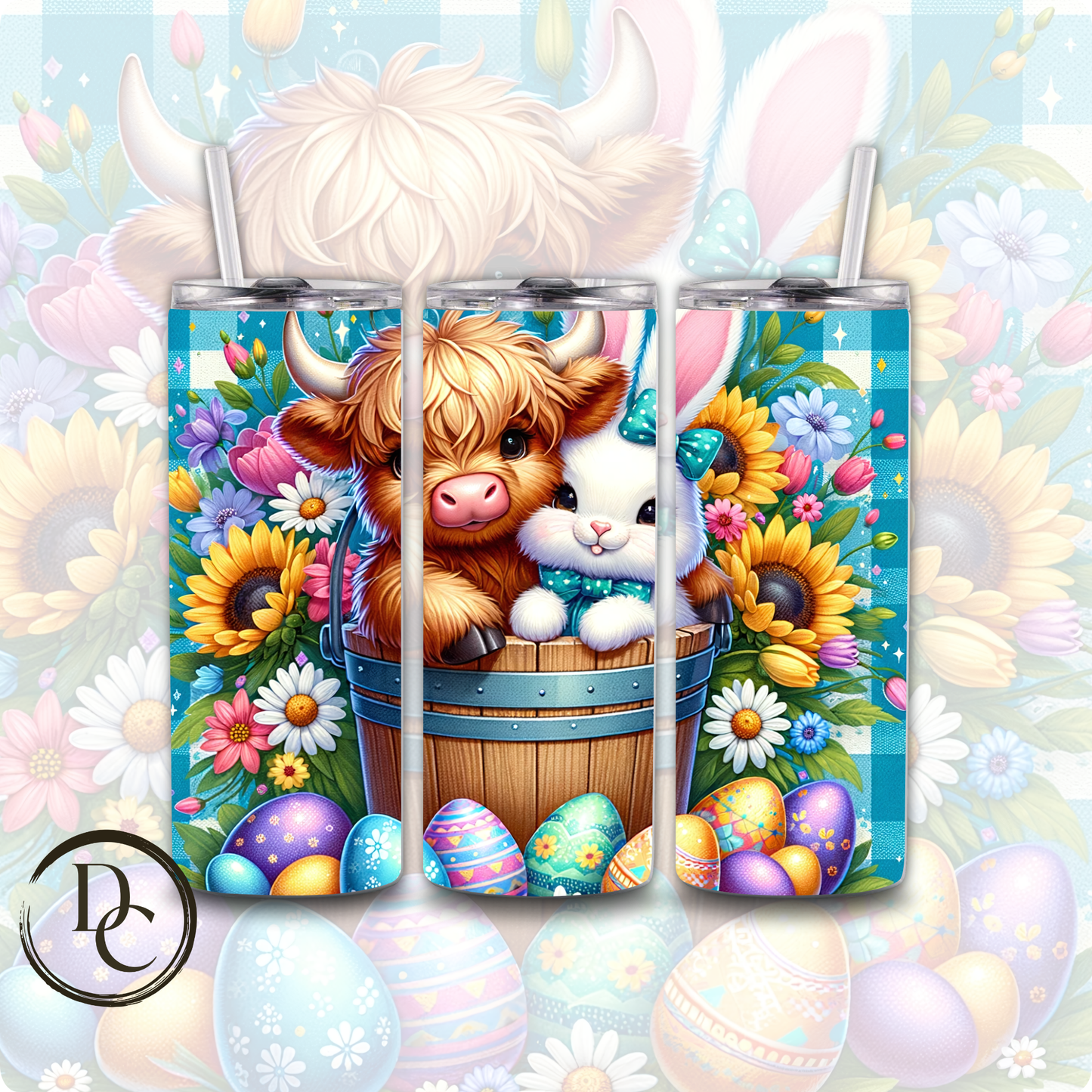 Easter Highland Cow Coffee Heart 20 oz Custom Sublimation Tumbler Stainless Steel Insulated # 1