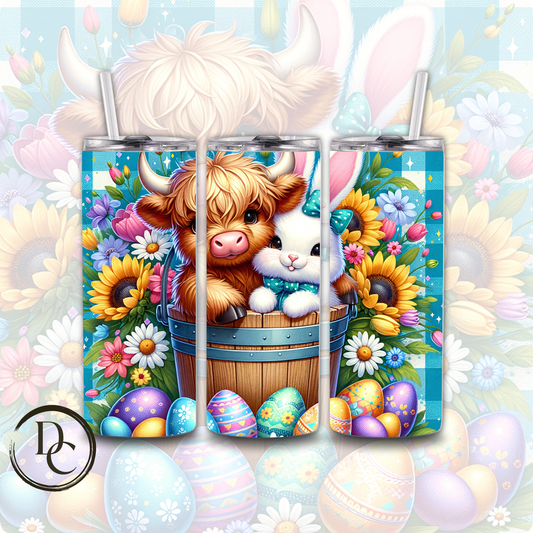 Easter Highland Cow Easter Bunny Decorated Eggs 20 oz Custom Sublimation Tumbler Stainless Steel Insulated # 5