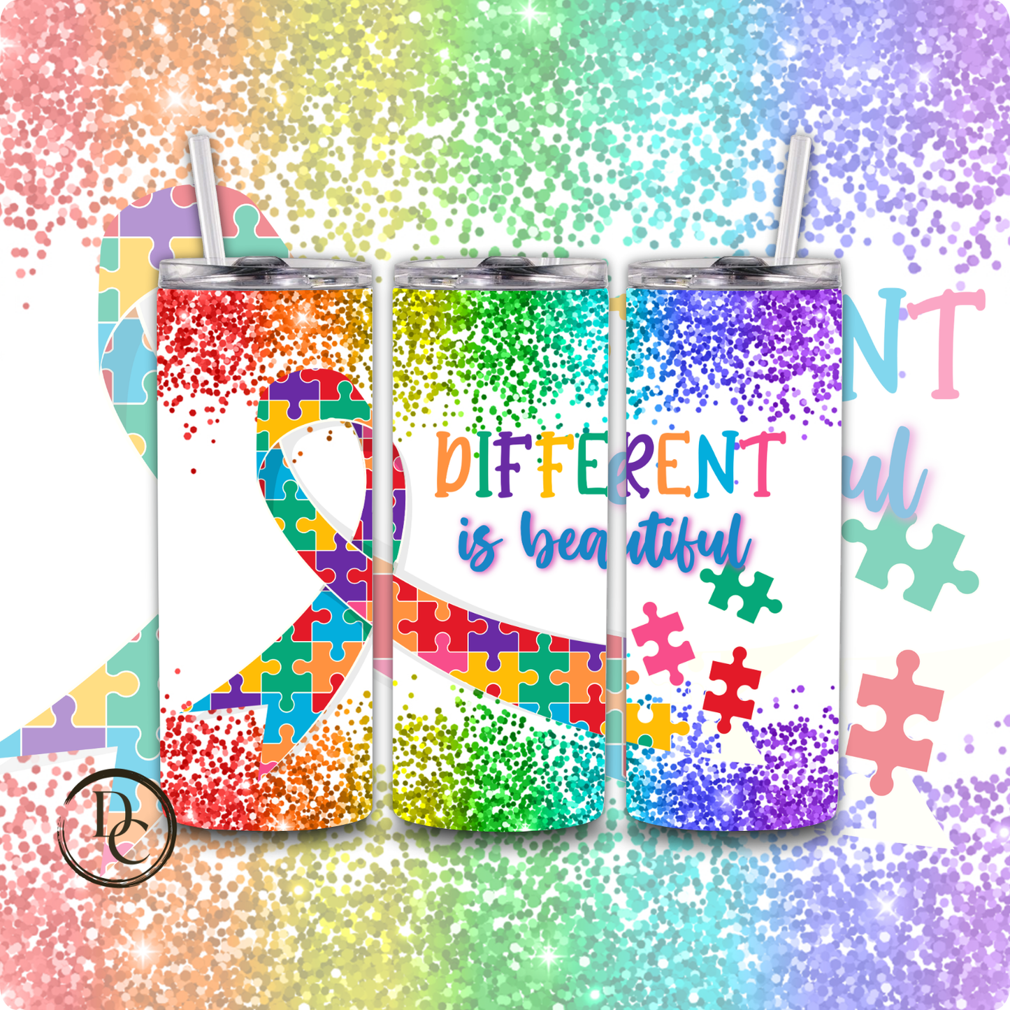 AUTISM DIFFERENT IS BEAUTIFUL 20 oz Custom Sublimation Tumbler Stainless Steel 12