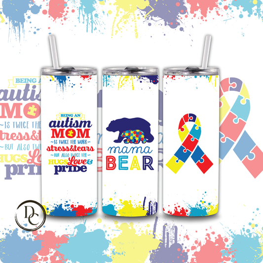 AUTISM MOM 20 oz Custom Sublimation Tumbler Stainless Steel 16