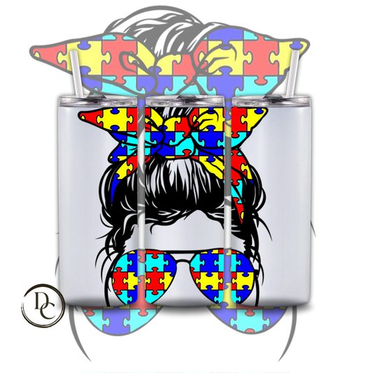 MOM BUN AUTISM 20 oz Custom Sublimation Tumbler Stainless Steel 20