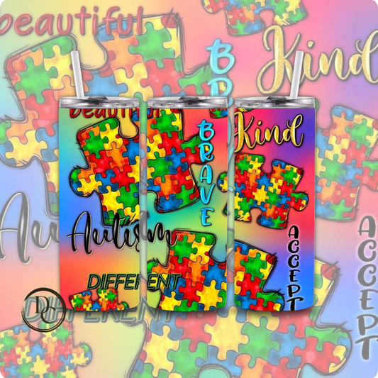 Puzzle Pieces AUTISM 20 oz Custom Sublimation Tumbler Stainless Steel 27