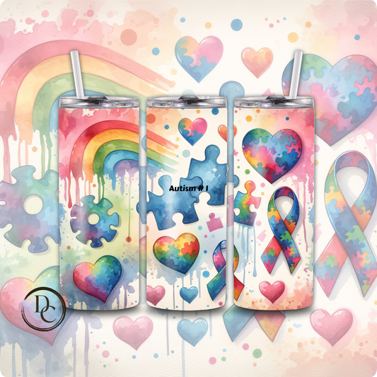 Autism Heart Rainbow Ribbon 20 oz Custom Sublimation Tumbler Stainless Steel 2