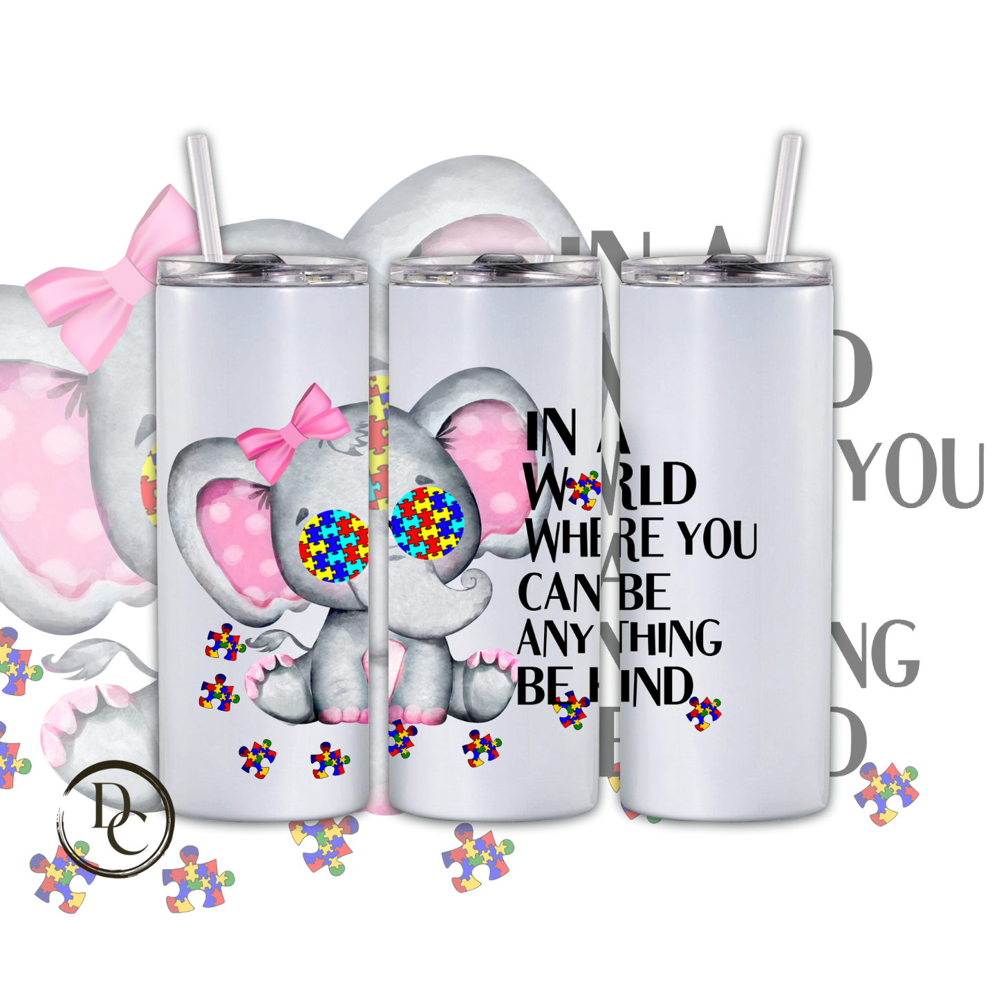 AUTISM Puzzle pieces 20 oz Custom Sublimation Tumbler Stainless Steel 33