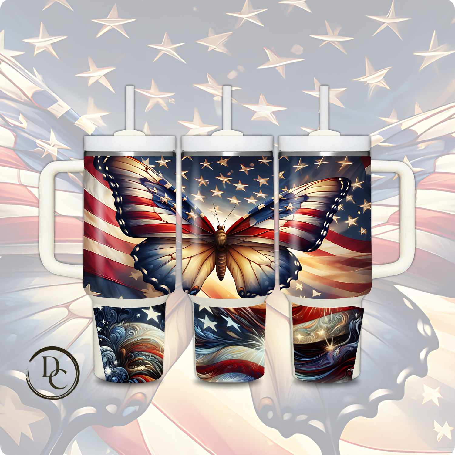 Butterfly American Flag 30 oz & 40 Oz Custom Sublimation Tumbler Stainless Steel Insulated 