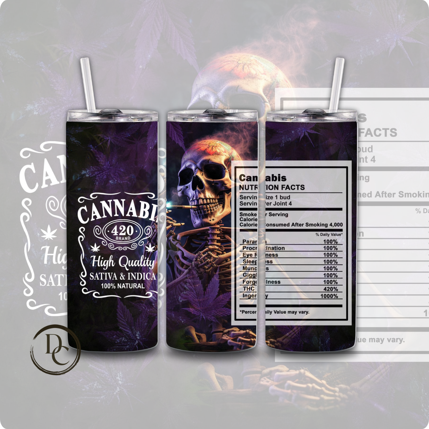 Skull CANNABIS/ Weed /420/20 oz Custom Sublimation Tumbler Stainless Steel 5