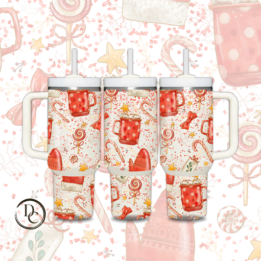 Hot Chocolate, Candy Cane Christmas Holiday 30 oz & 40 Oz Custom Sublimation Tumbler Stainless Steel# 4