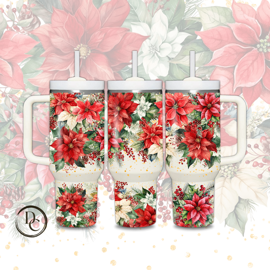 Poinsettia Christmas Holiday 30 oz & 40 Oz Custom Sublimation Tumbler Stainless Steel# 5