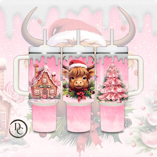 Pink Highland Cow Christmas Holiday 30 oz & 40 Oz Custom Sublimation Tumbler Stainless Steel # 7