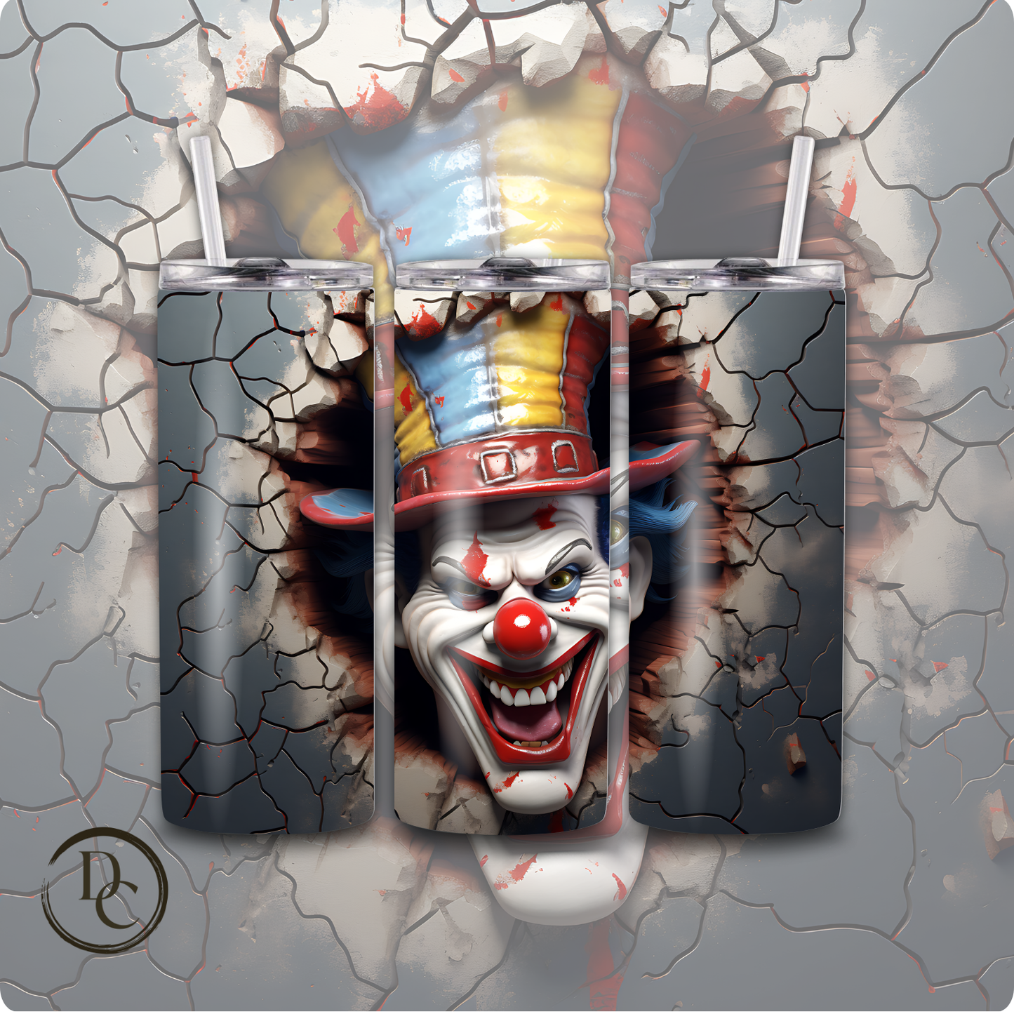 Clown/ Horror/ Halloween 20 Oz Skinny Custom Sublimation Tumbler Stainless Steel 12