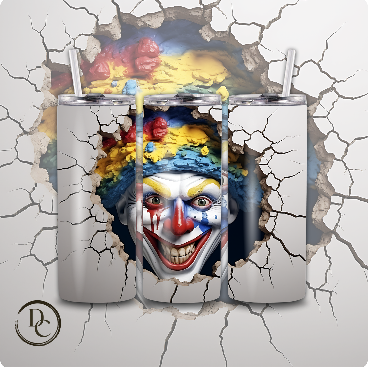 Clown/ Horror/ Halloween 20 Oz Skinny Custom Sublimation Tumbler Stainless Steel 12