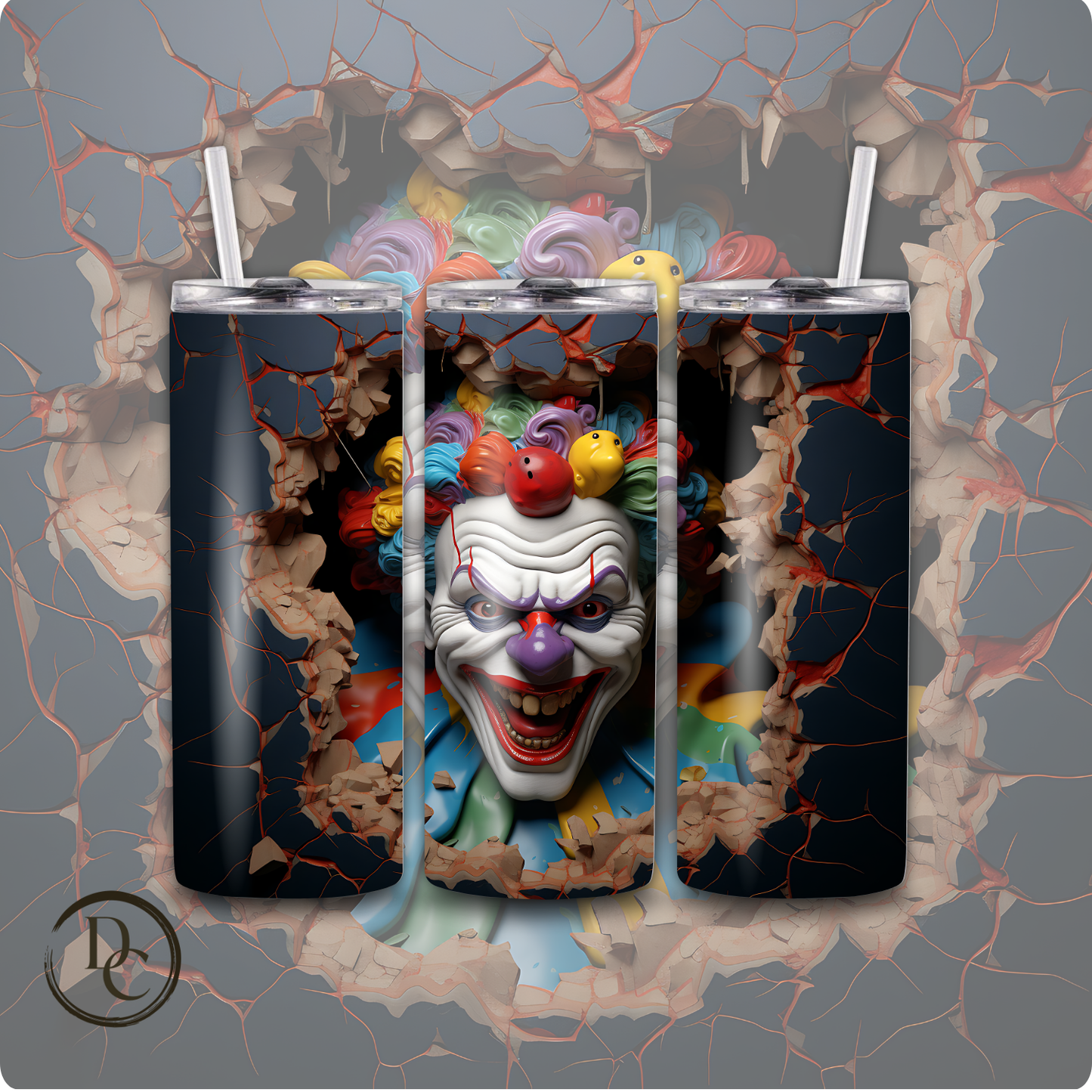 Clown/ Horror/ Halloween 20 Oz Skinny Custom Sublimation Tumbler Stainless Steel 12