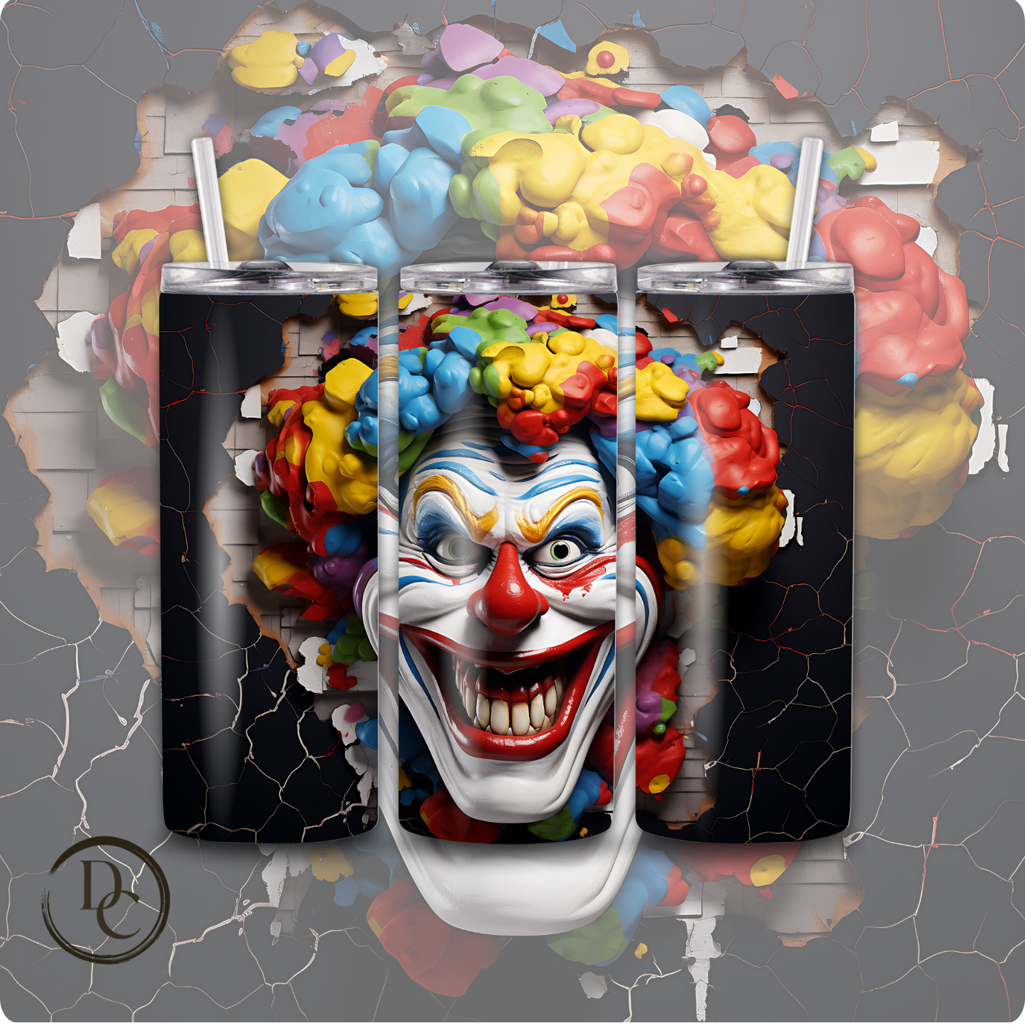 Clown/ Horror/ Halloween 20 Oz Skinny Custom Sublimation Tumbler Stainless Steel 12