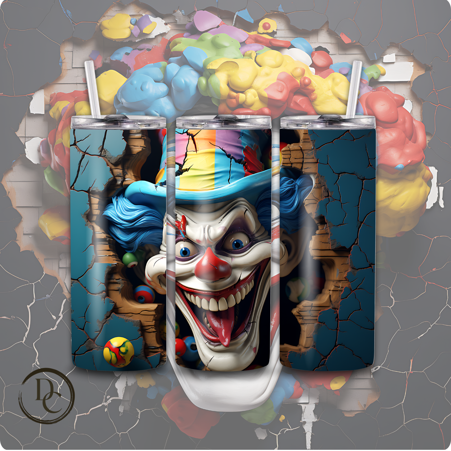 Clown/ Horror/ Halloween 20 Oz Skinny Custom Sublimation Tumbler Stainless Steel 12