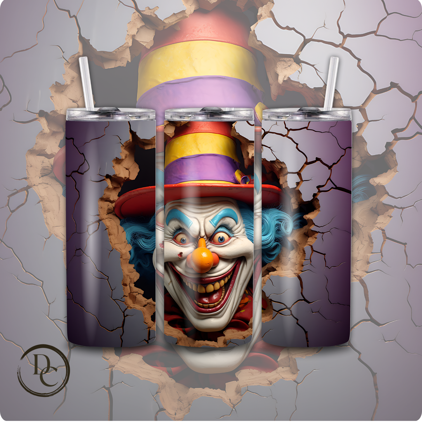 Clown/ Horror/ Halloween 20 Oz Skinny Custom Sublimation Tumbler Stainless Steel 12