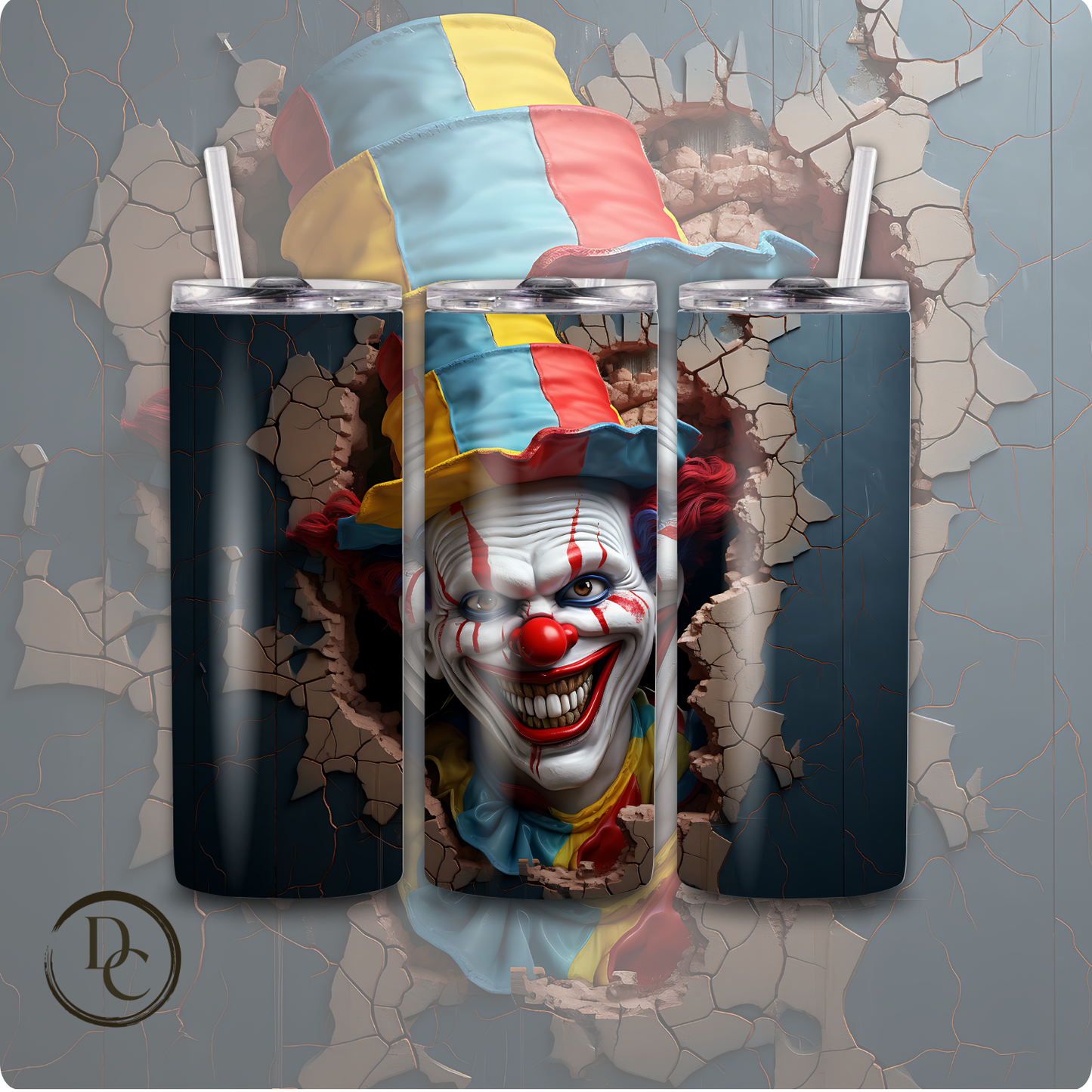 Clown/ Horror/ Halloween 20 Oz Skinny Custom Sublimation Tumbler Stainless Steel 12