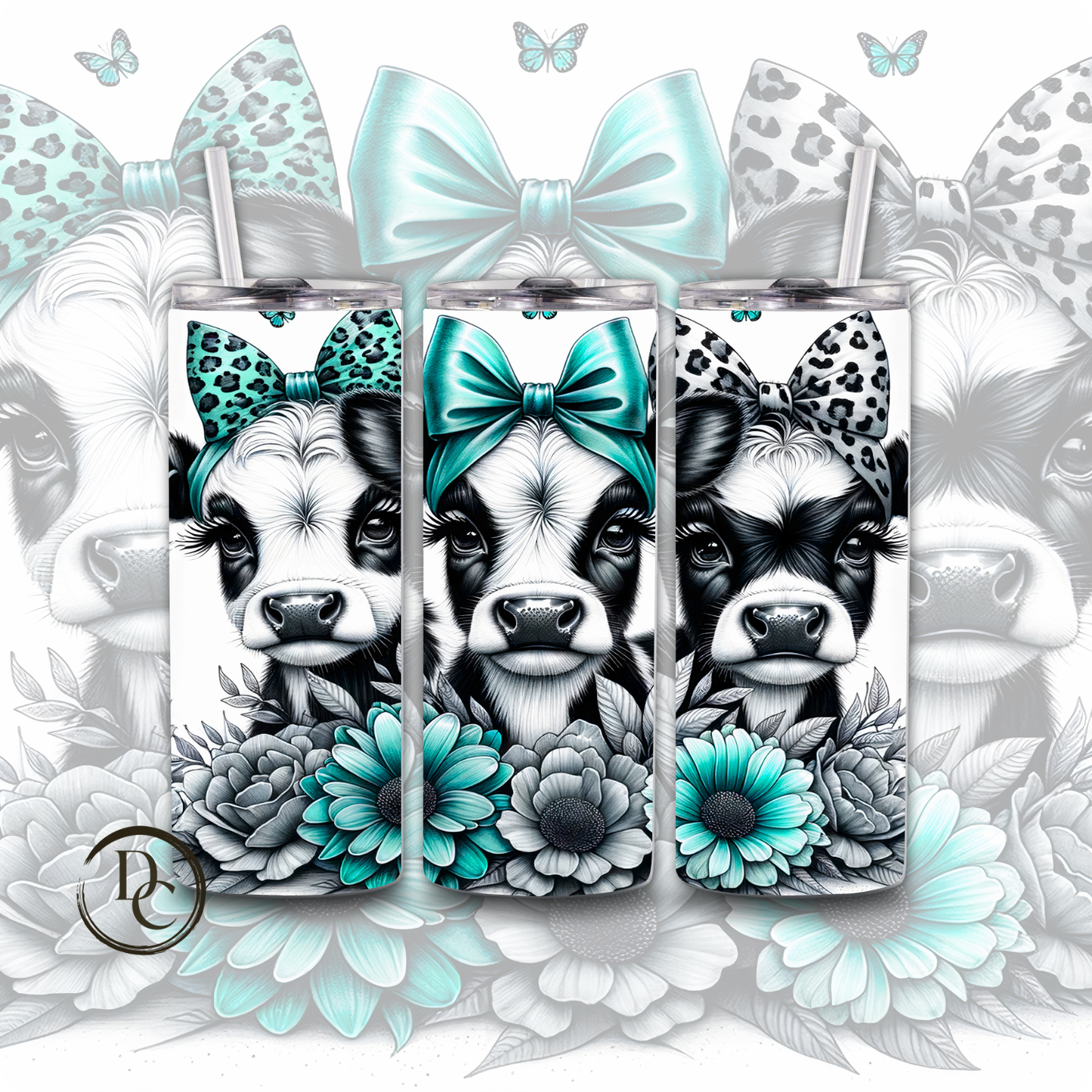 Cow Cute Bow Animals 20 oz Custom Sublimation Tumbler Stainless Steel 7