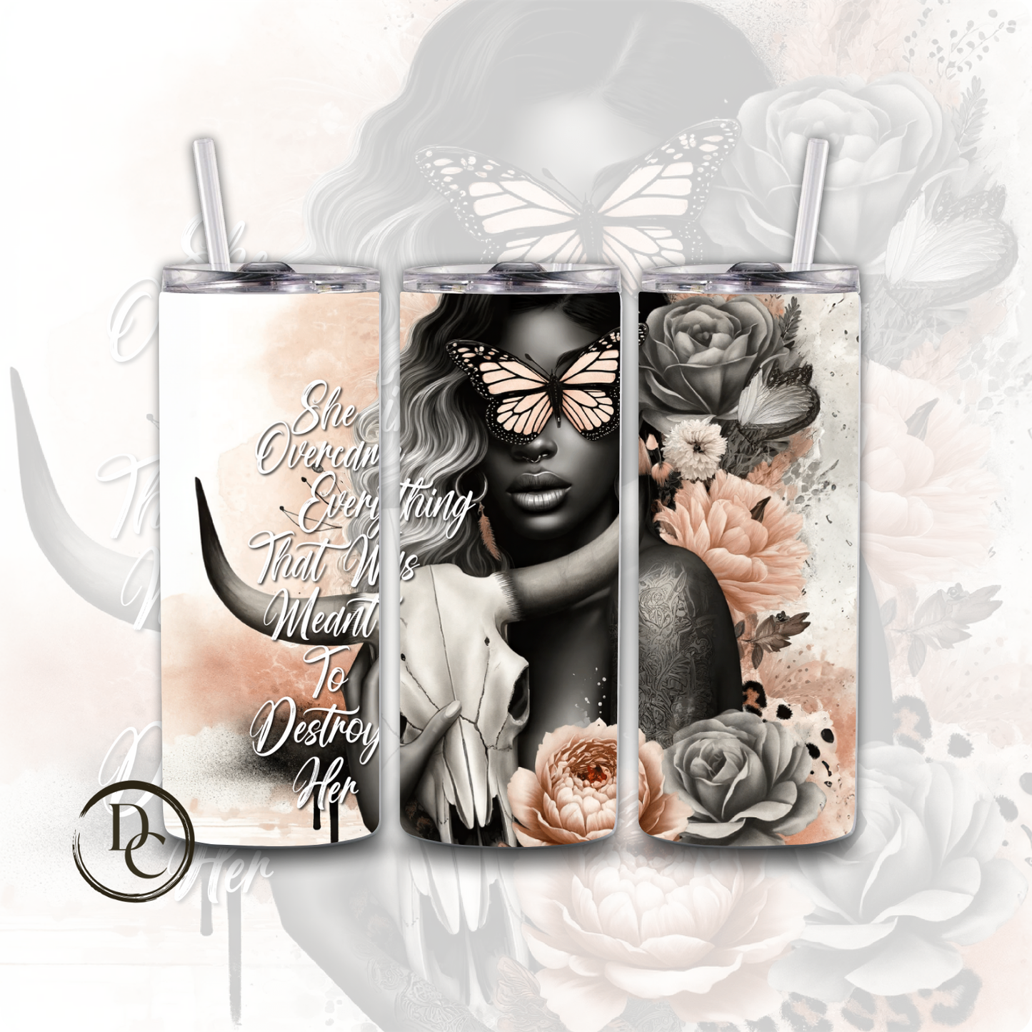 She Overcame Everything That was meant to destroy Her Positive Inspiring Affirmations 20 oz Custom Sublimation Tumbler 