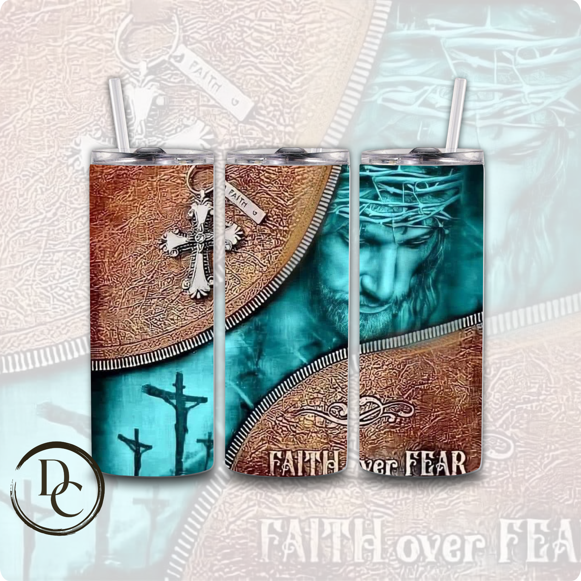 Faith over Fear Religious 20 oz Custom Sublimation Tumbler Stainless Steel Insulated 