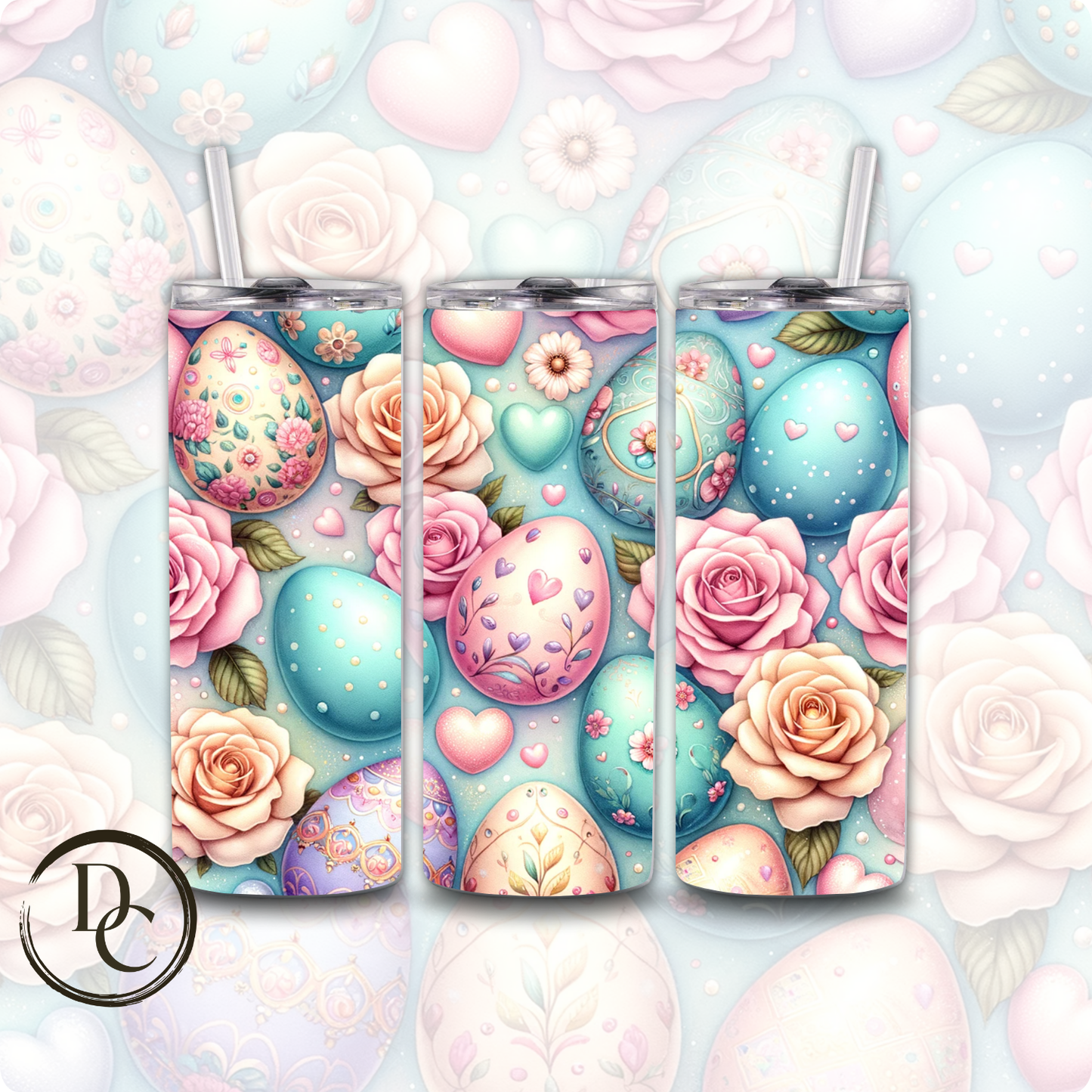 Fancy Easter Egg and Rose 20 Oz Custom Sublimation Tumbler Stainless Steel Insulated