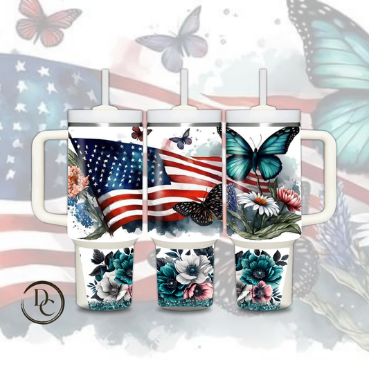 American Flag Butterfly Floral 