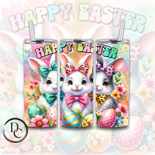 Happy Easter Bunny and Bows 20 Oz Custom Sublimation Tumbler Stainless Steel Insulated