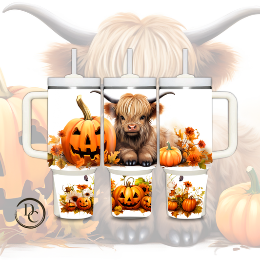 Highland Cow Pumpkin 30 oz & 40 Oz Custom Sublimation Tumbler Stainless Steel Insulated #11