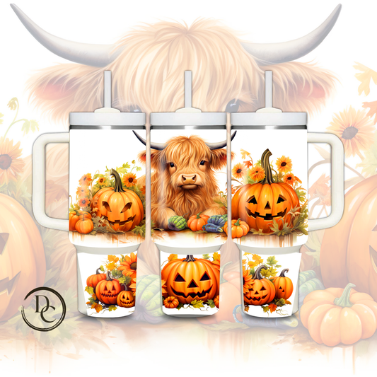 Highland Cow Pumpkin 30 oz & 40 Oz Custom Sublimation Tumbler Stainless Steel Insulated #12