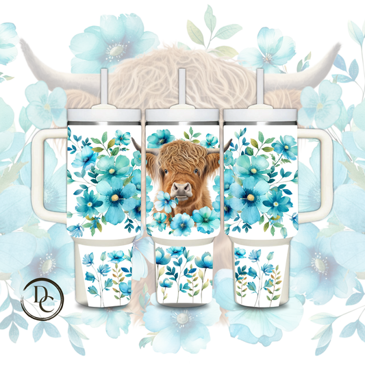 Highland Cow Floral 30 oz & 40 Oz Custom Sublimation Tumbler Stainless Steel Insulated #16