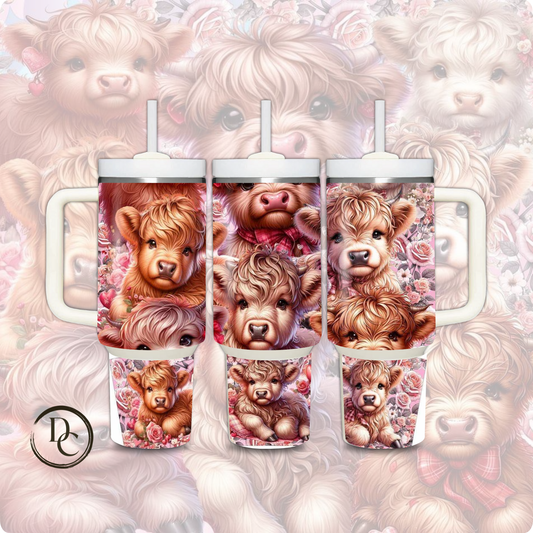 Pink Highland Cow 30 oz & 40 Oz Custom Sublimation Tumbler Stainless Steel Insulated