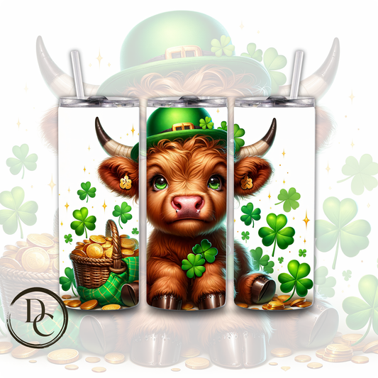 Highland Cow Clovers Pot of Gold ST Patrick Day 20 oz Custom Sublimation Tumbler Stainless Steel Insulated