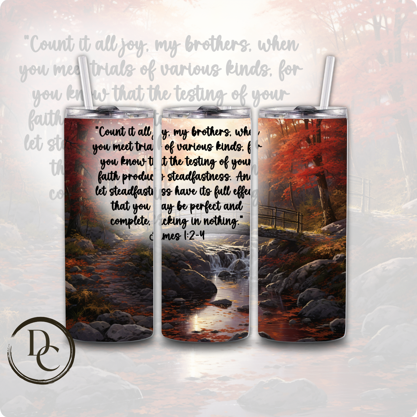 James 1:2-4 Bible Verse Religious 20 oz Custom Sublimation Tumbler Stainless Steel Insulated 