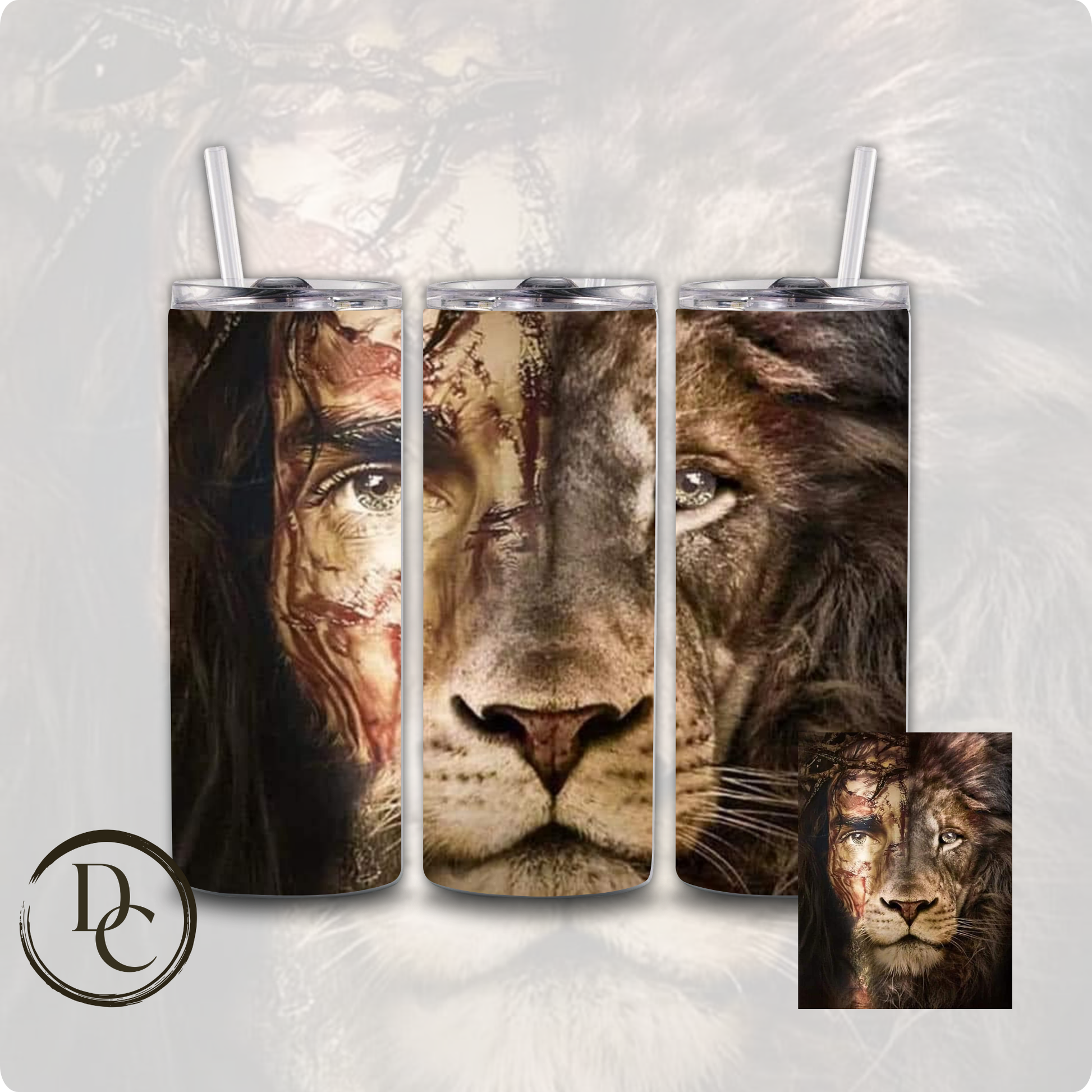 Jesus Lion Religious 20 oz Custom Sublimation Tumbler Stainless Steel Insulated 