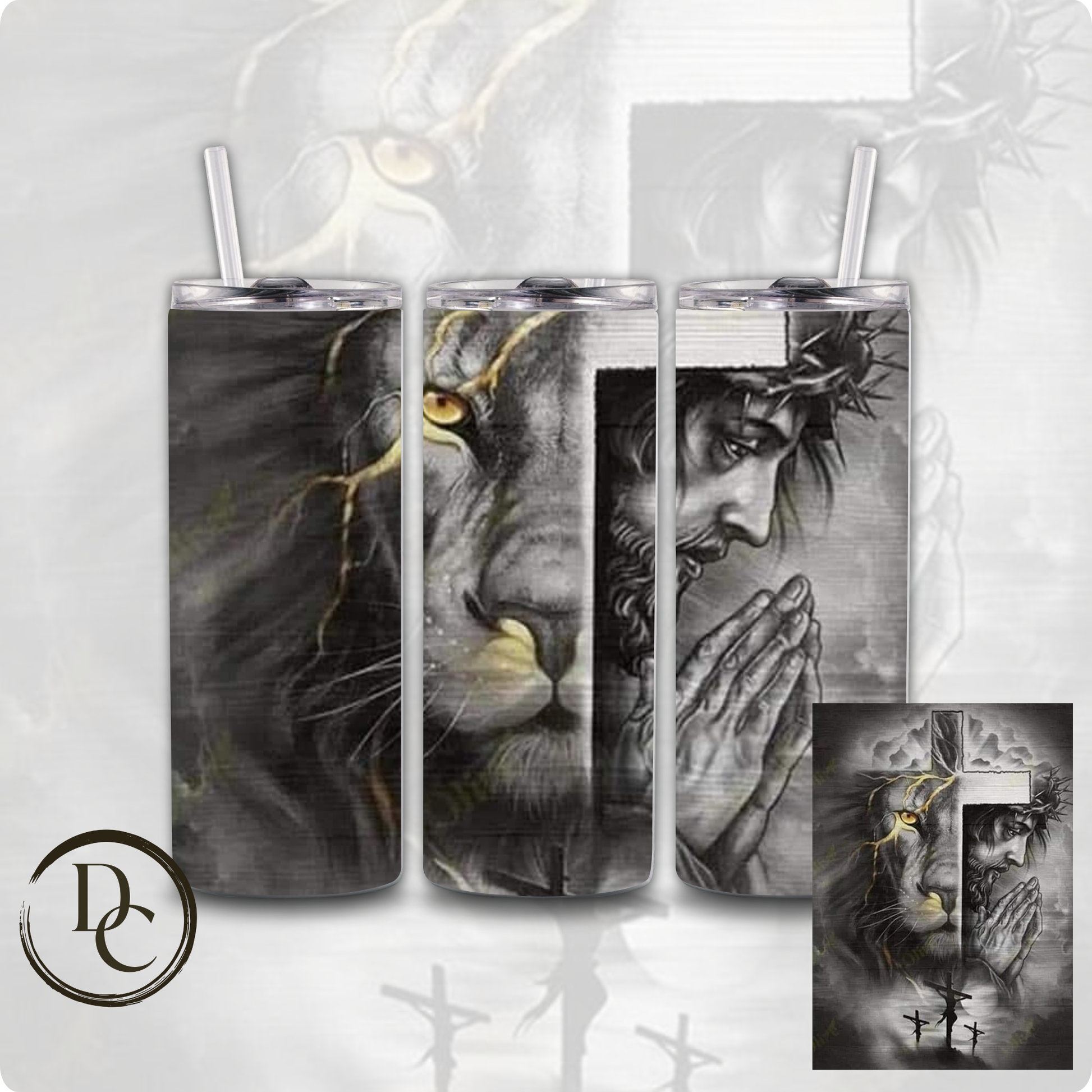 Jesus Lion 3 Crosses Religious 20 oz Custom Sublimation Tumbler Stainless Steel Insulated 