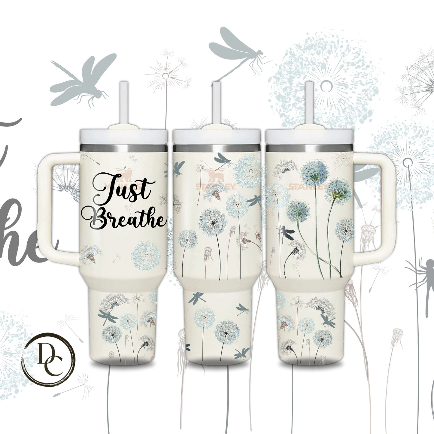 Just Breathe 30 oz & 40 Oz Custom Sublimation Tumbler Stainless Steel Insulated 