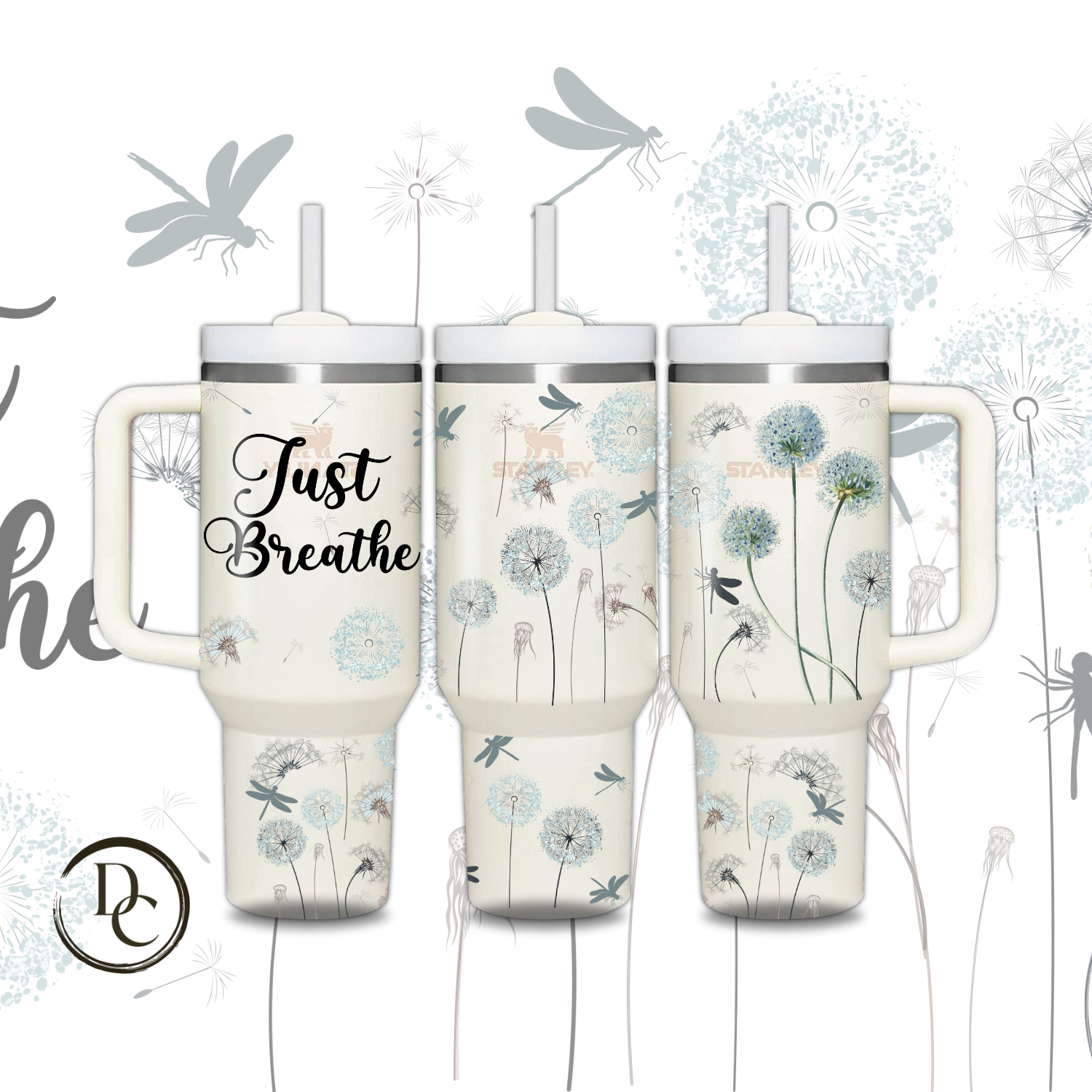 Just Breathe 30 oz & 40 Oz Custom Sublimation Tumbler Stainless Steel Insulated 