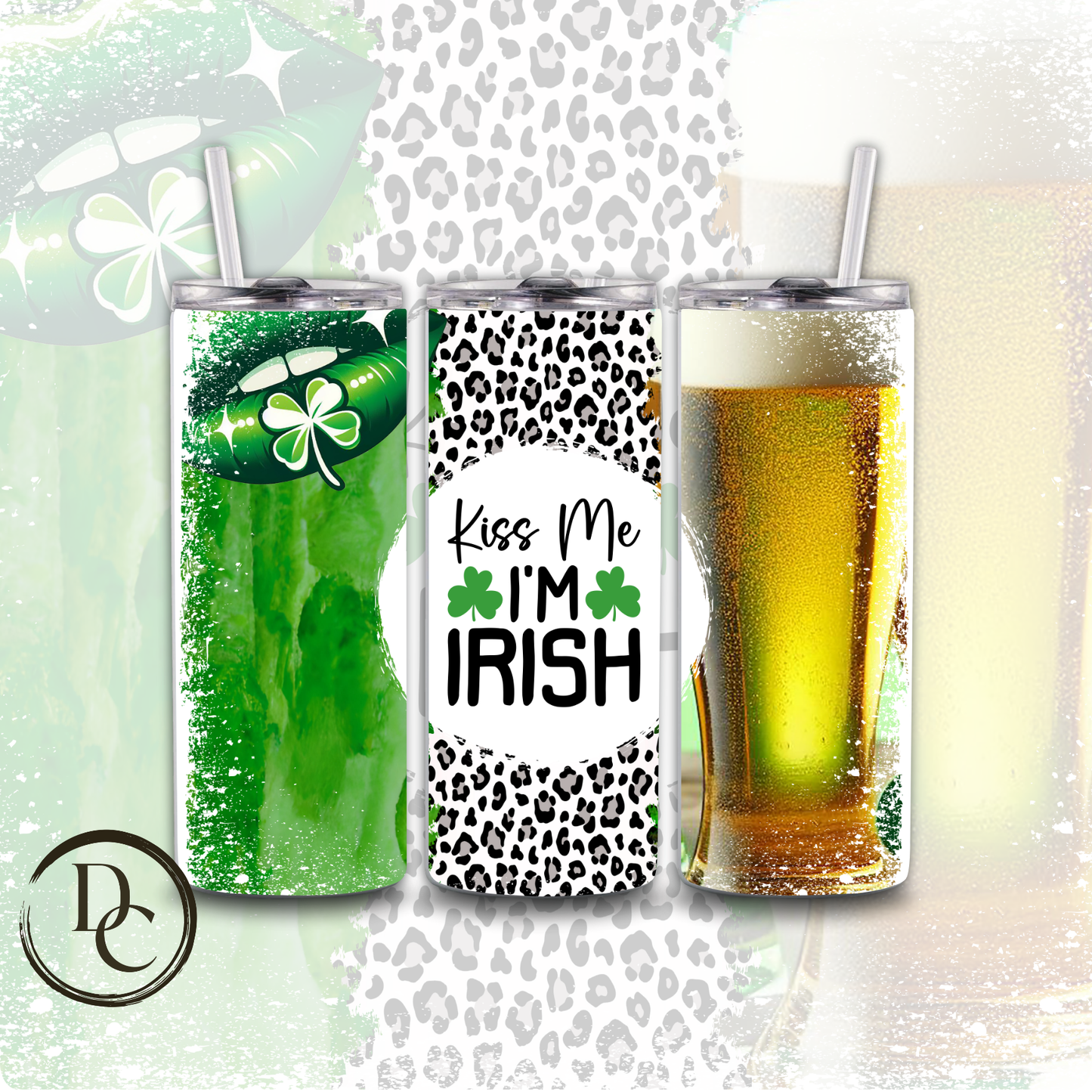 Kiss Me I'm Irish 20 oz Custom Sublimation Tumbler Stainless Steel Insulated 