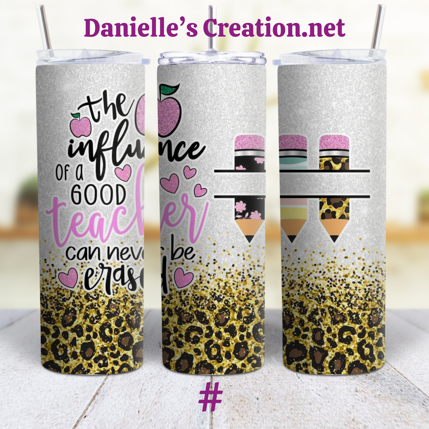 Teach Love Inspire Leopard Print Teacher 20 oz Custom Sublimation Tumbler Stainless Steel