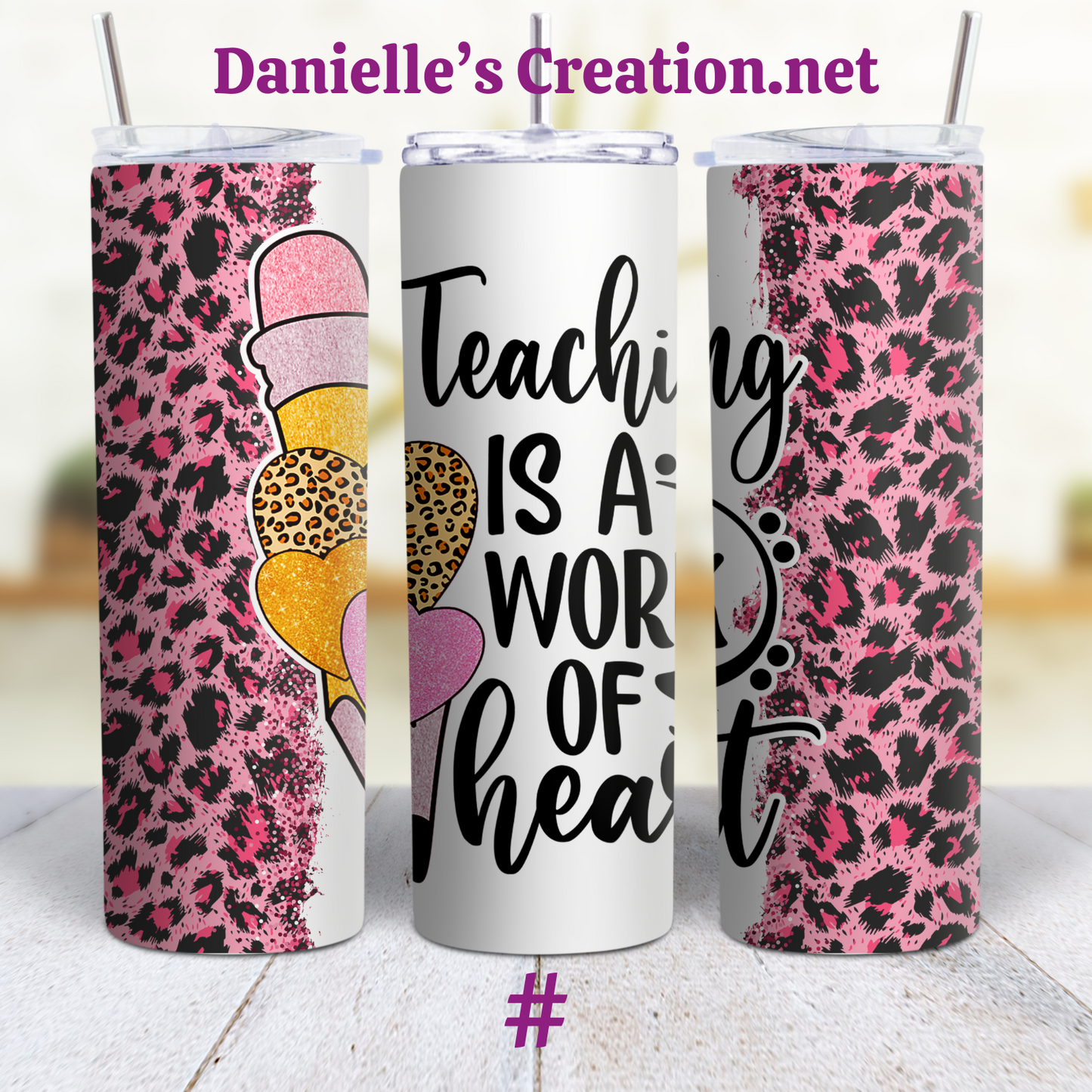 Teach Love Inspire Leopard Print Teacher 20 oz Custom Sublimation Tumbler Stainless Steel