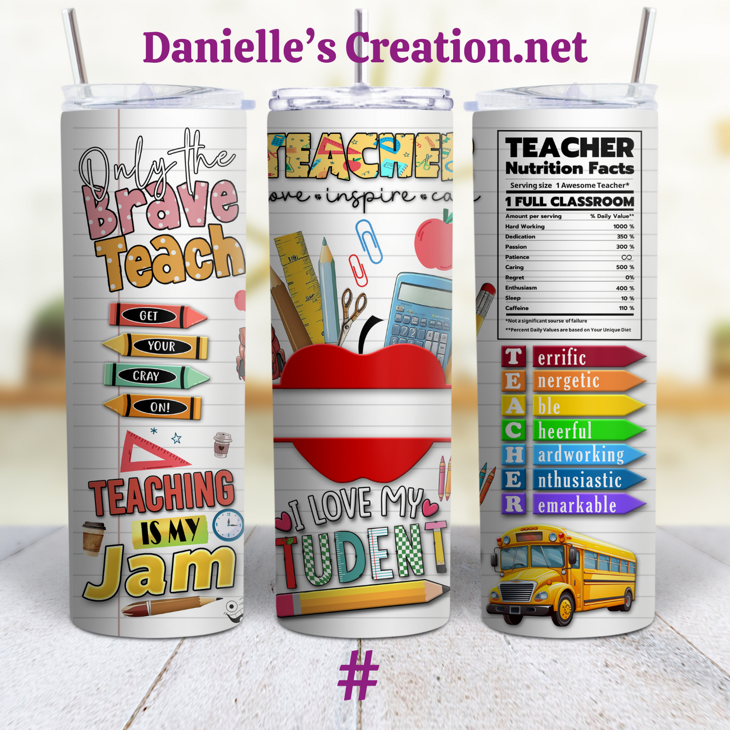 Teach Love Inspire Leopard Print Teacher 20 oz Custom Sublimation Tumbler Stainless Steel