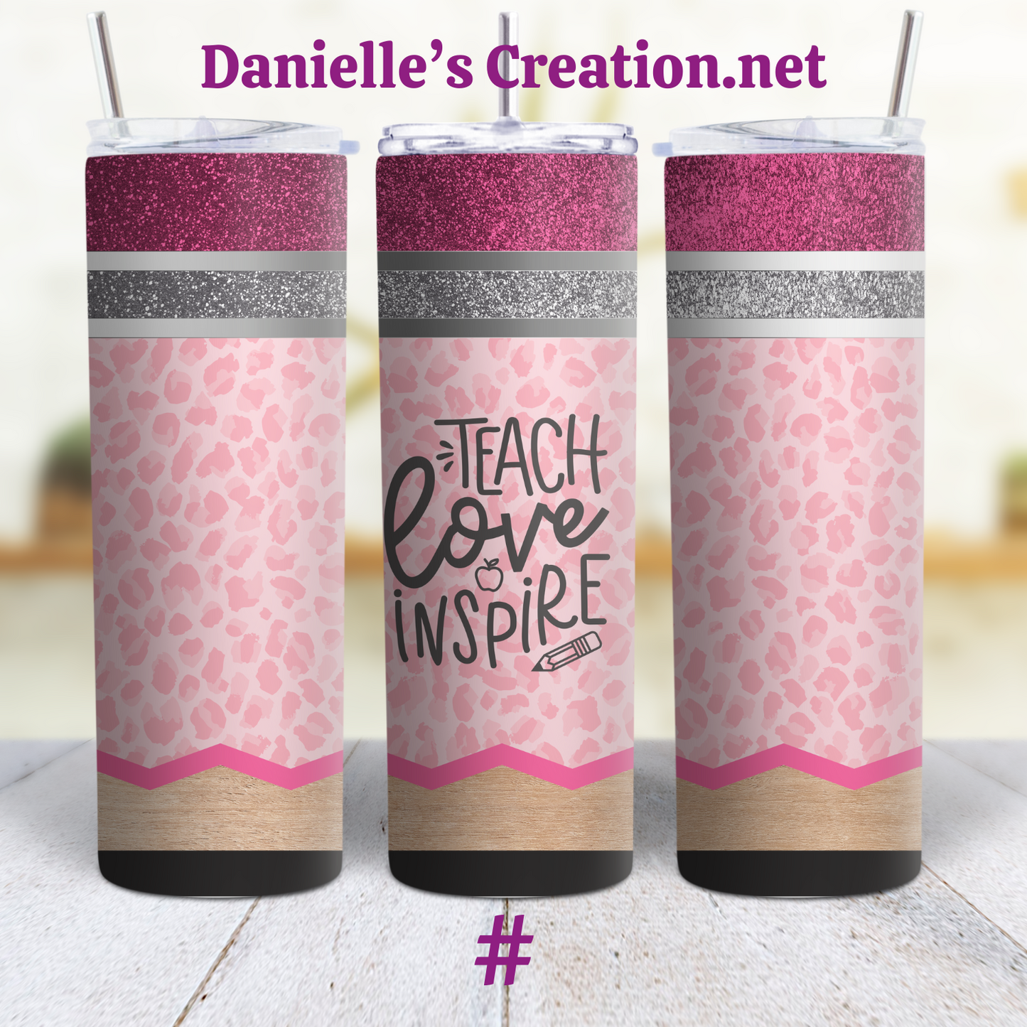 Teach Love Inspire Leopard Print Teacher 20 oz Custom Sublimation Tumbler Stainless Steel