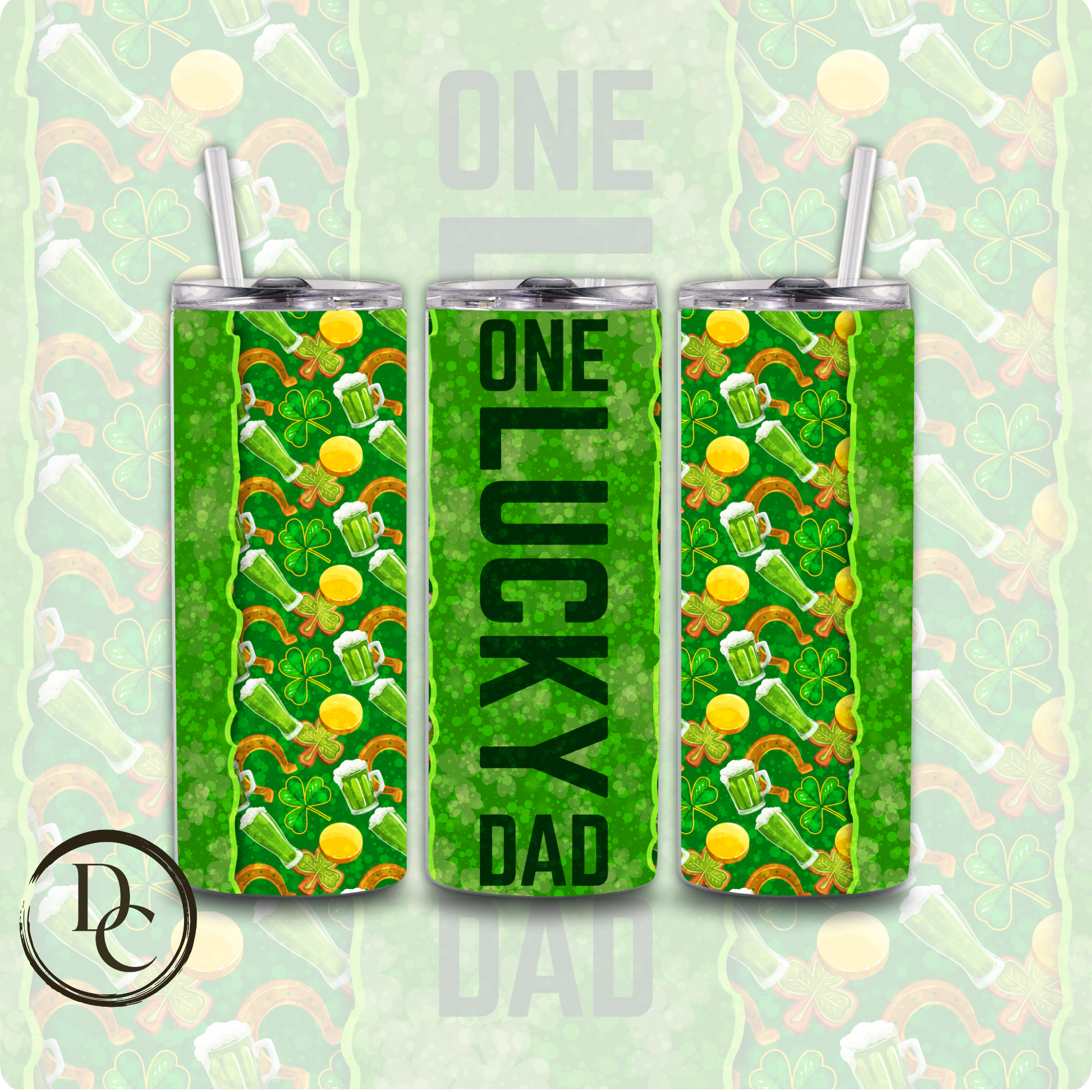 One Lucky Dad 20 oz Custom Sublimation Tumbler Stainless Steel Insulated 