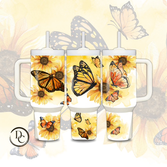 Butterflies And Sunflower 30 oz & 40 Oz Custom Sublimation Tumbler Stainless Steel Insulated #2