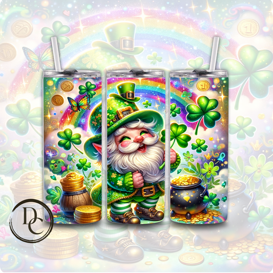 Gnomes St Patrick's Day Clover pot of Gold Rainbow 20 oz Custom Sublimation Tumbler Stainless Steel Insulated 