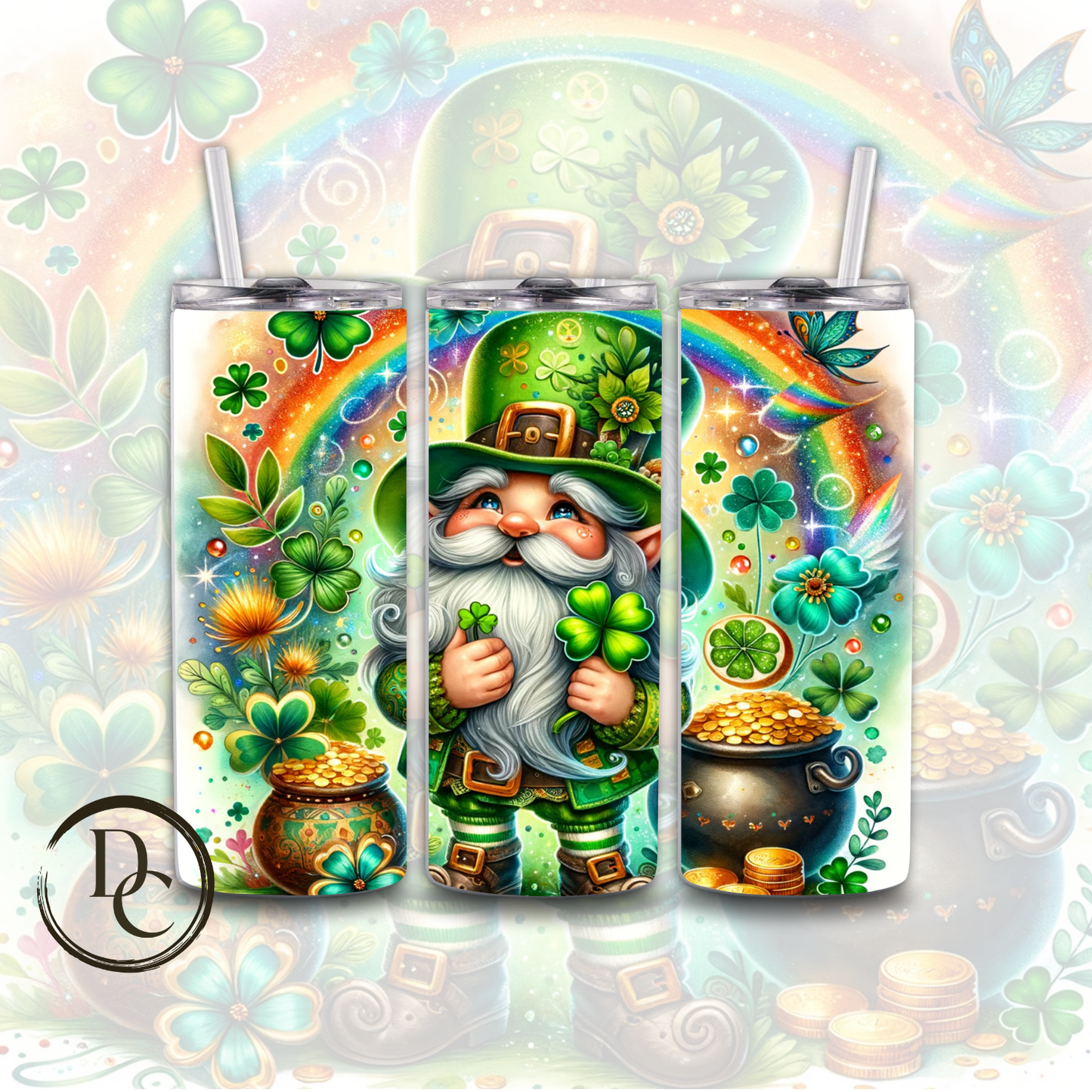 Gnome ST Patrick Day Rainbow 20 oz Custom Sublimation Tumbler Stainless Steel Insulated #20