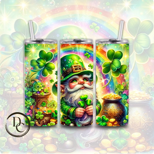 Gnomes St Patrick's Day Clover pot of Gold Rainbow 20 oz Custom Sublimation Tumbler Stainless Steel Insulated 