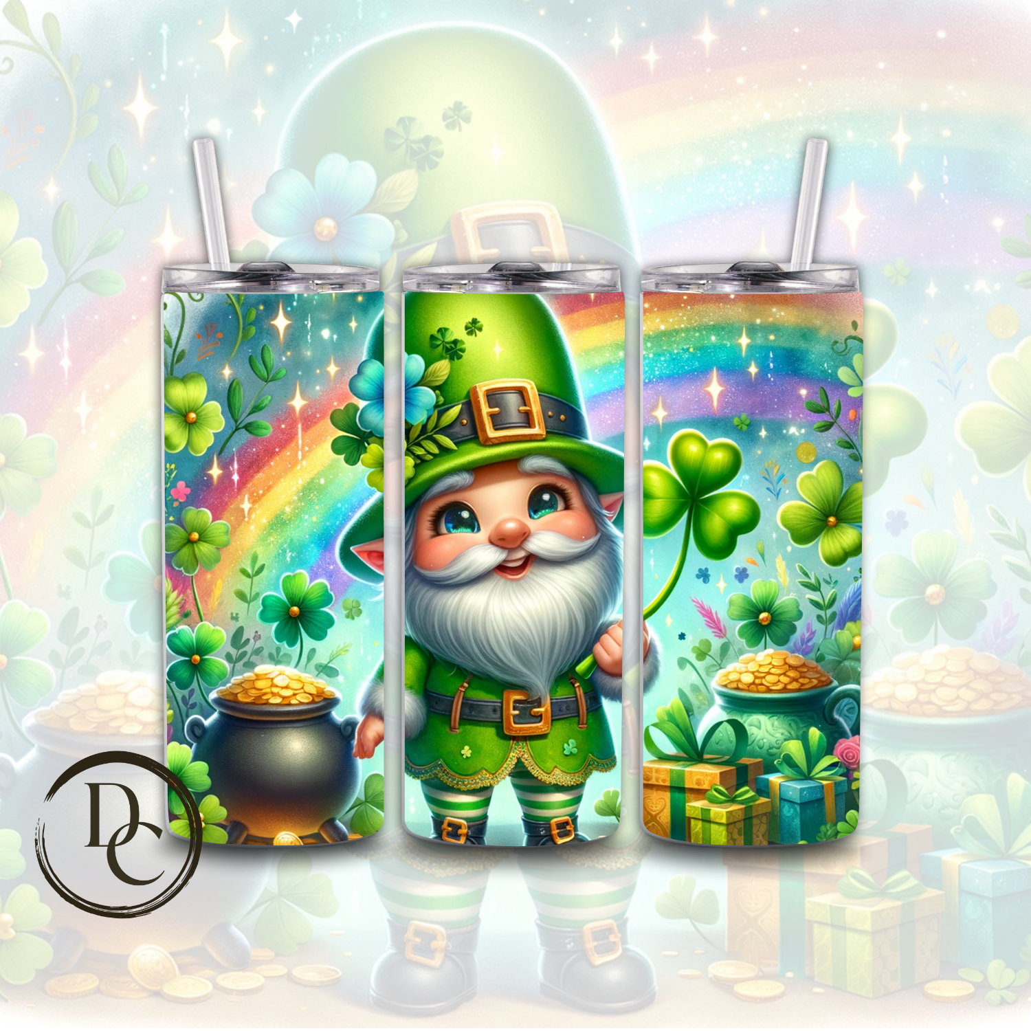 Gnomes St Patrick's Day Clover pot of Gold 20 oz Custom Sublimation Tumbler Stainless Steel Insulated 7