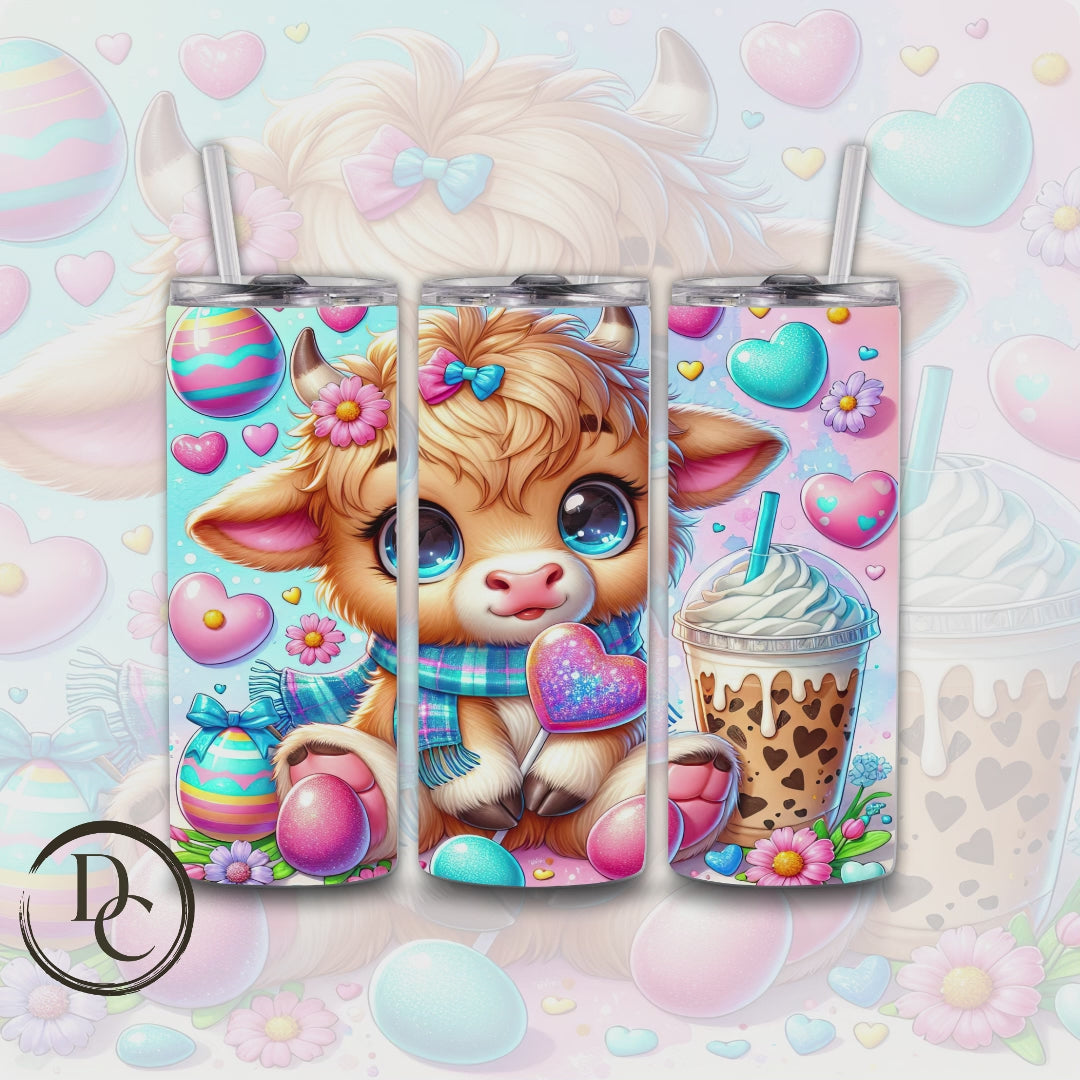 Easter Highland Cow with Bunny 20 oz Custom Sublimation Tumbler Stainless Steel Insulated